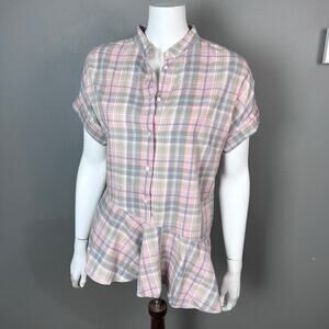 Lauren, Ralph Lauren shirt,‎ top large camp madras plaid pastel tiered cottage